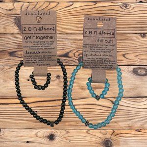 2 Bracelet and Ring Sets 1 Aquamarine, 1 Hematite Will and Love Combo Zen Stones